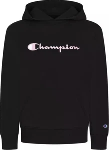 New Girls Champion Black & Pink  Embroidered Script Pullover Hoodie In Medium - Picture 1 of 2