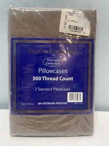 Sophia Collection 300 Thread Count Standard Pillowcases 2 Taupe Brown - Picture 1 of 6