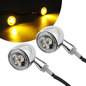 Chrome Motorcycle Bullet LED Turn Signals Amber Blinker Running Light For Harley - Picture 1 of 15