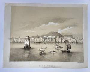 ALEXANDRIA EGYPT 1847 W.A. DELAMOTTE LARGE ANTIQUE LITHOGRAPHIC VIEW - Picture 1 of 4