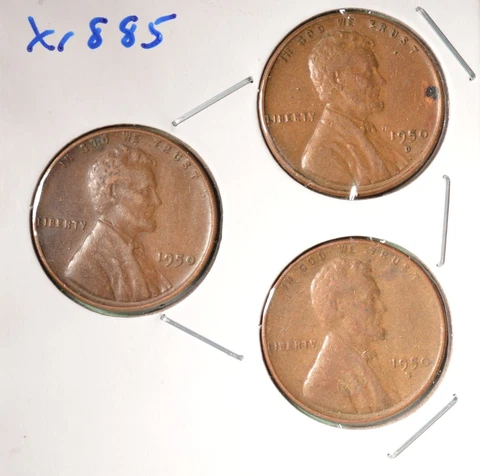1950-P + 1950-D + 1950-S - USA Lincoln Wheat Cent Set - INV# X-1885  🇺🇸 Cover