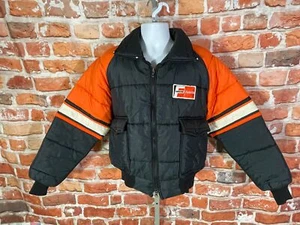 vintage 70s Fram Autolite striped Upstream puffer racing ski jacke L Distressed - Picture 1 of 8