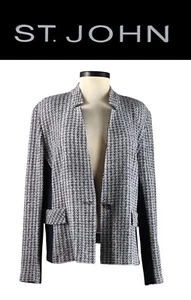 St John Knits Long Sleeve Herringbone Jacket Gray Navy Size 18 NWT $1795 - Picture 1 of 5