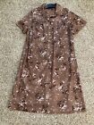 Vintage Sears S 24 1/2 Brown w/flowers Button-down knee length shirt dress