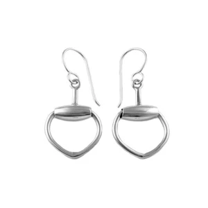 925 Sterling Silver Snaffle Earrings Heart Shaped Equestrian Horse Bits - Picture 1 of 5