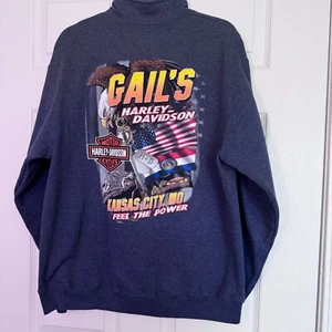 Harley-Davidson - Light Blue/Gray Zip Sweatshirt - Excellent Condition - Cotton - Picture 1 of 10