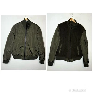 Banana Republic Reversible Bomber Jacket Men’s XL Green Sherpa Coat Pockets - Picture 1 of 19