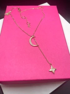 Lili Verschluss Mond und Stern Lariat vergoldete Messing CZ Halskette - Bild 1 von 5