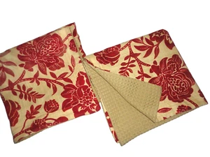 ROSE TREE OSCAR DE LA RENTA RED TAN FLORAL (2) BUTTON UP EURO PILLOW SHAMS 26X26 - Picture 1 of 7