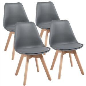 4pcs Dining Chairs Side Kitchen Chairs Backrest Beech Wooden Legs Home Dark Grey