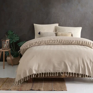 100% Cotton Blanket Throw with Tassels, Couch Sofa Cover, Beige Cozy Blanket - Picture 1 of 3