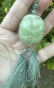 Vintage Large Chinese Hand Carved Man Jade Bead On Silk Thread - Picture 1 of 14