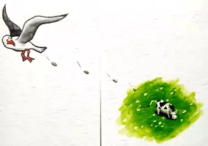 Art Folding Greeting Card Flap Card Seagull Cow Droppings Fun Sophie Turrel - Picture 1 of 3