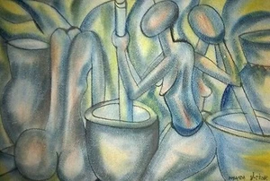 Signed 2004 Nsanda Victor Nude African Women Contemporary Abstract Art - Angola - Picture 1 of 7
