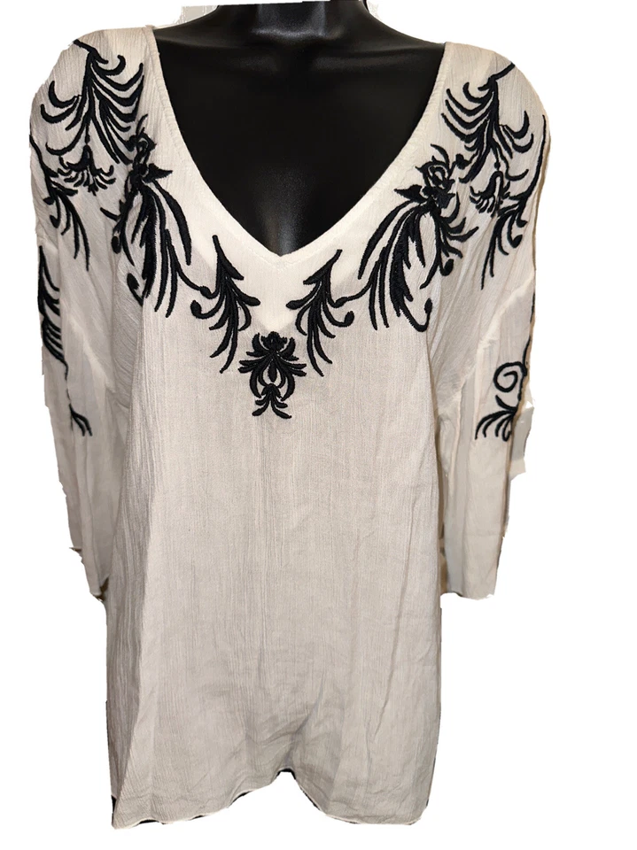 Top pulóver con bisagra blanco/negro talla 1 manga larga transparente cuello en V largo para mujer Foto 1 de 4