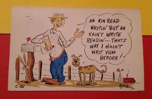 RARA POSTAL DE COLECCIÓN AÑOS 50 HILLBILLY con PERRO ""KIN LEER ESCRITO PERO NO PUEDE ESCRITO - Imagen 1 de 1