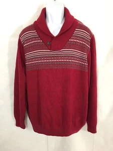 NWT Alan Flusser Red Cotton Shawl Collar Fair Isle Nordic Pullover Sweater Sz XL - Picture 1 of 12