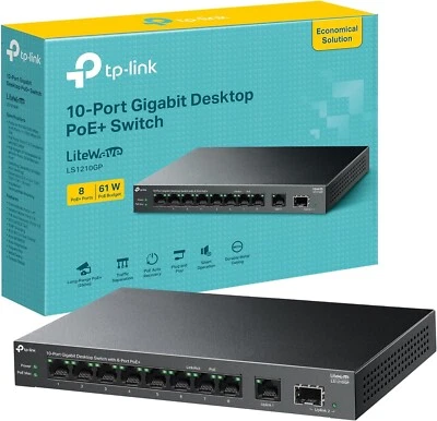TP-Link 10-Port Gigabit Desktop Switch with 8-Port PoE+ 61 W PoE, 30W POE output - Image 1 of 4