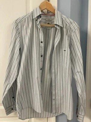 Camisa de vestir a rayas gris larga de corte moderno Lacoste para hombre a rayas 38 Foto 1 de 4