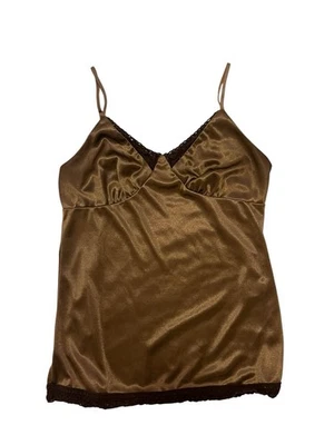 Camiseta sin mangas Y2K Babydoll para mujer mediana Xhilaration marrón satinado bordado Fairycore Foto 1 de 4