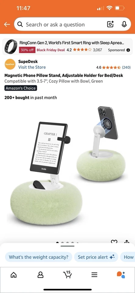 TOTALMENTE NUEVO Soporte de Almohada Magnético para Teléfono, con 3.5-7", Acogedora Almohada con Cuenco, Verde Foto 1 de 2