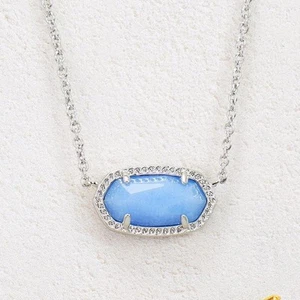 NWOT Kendra Scott Elisa Blue Glow in the Dark Short Necklace Silver Tone - Picture 1 of 6