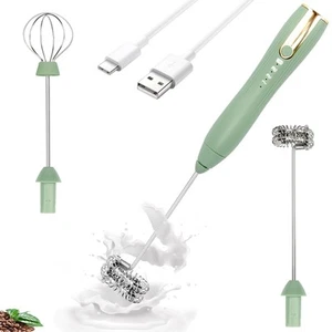 Double Whisk Milk Frother Handheld USB-C Rechargeable Electric Drink Mixer Gr... - Picture 1 of 7