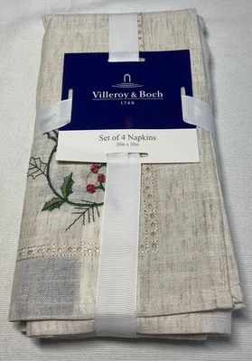 Villeroy & Boch RUSTIC SEASON EMBROIDERED  Napkins (6) 18x18 POLYESTER LINEN NIP - Image 1 of 3