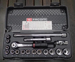 Facom 3/8inch drive, 18 piece 6 point socket set 8-22mm, in box. Item code PL.34 - Picture 1 of 4