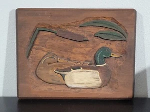 Vintage handgeschnitzte hölzerne Ente Köder Wanddeko hängende Plakette Stockente - Bild 1 von 5