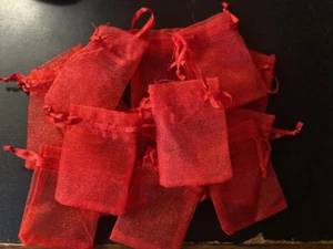 50 NEW  RED Organza Bags Favors with  RED  SATIN TIES  USA SELLER - Picture 1 of 5