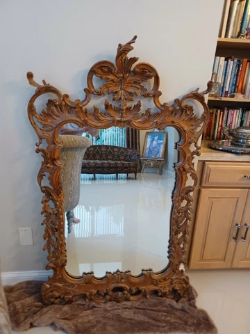 Vintage LaBarge Large Rococo French Italian Hand Carved Wood Mirror 36" x 57" Cover