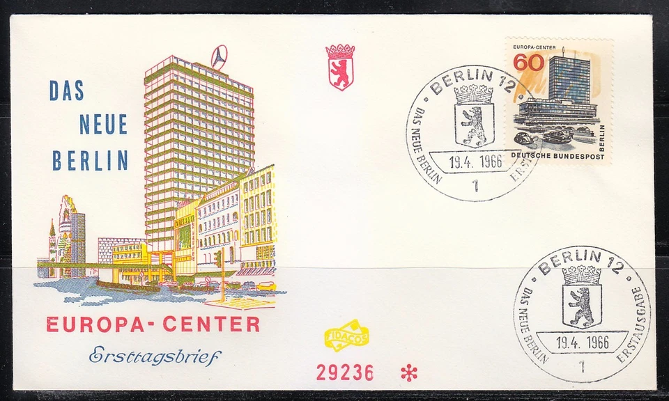 Germany Berlin 1966 FDC cover Mi 260 Europa center.New Berlin.Building/Architect - Image 1 of 1