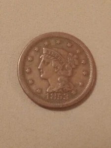 1853 Large Cent Braided Hair Liberty Head Coin- 1C - Picture 1 of 3
