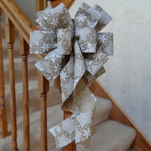 10" WIDE FAUX BURLAP SNOWFLAKE CHRISTMAS BOW~DECOR WREATHS LANTERNS SIGNS GIFTS - Picture 1 of 2