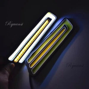 Universal 2x White Amber COB LED Car DRL Driving Daytime Running Lamp Fog Light - Bild 1 von 6
