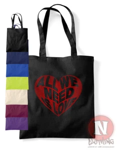 All we need is love tote bag 60's art fun shopping 100% cotton environmental - Picture 1 of 8