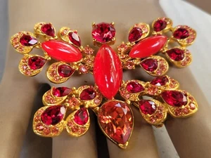NEU AUTHENTISCHE OSCAR DE LA RENTA SCHMETTERLING BROSCHE ANSTECKNADEL ROT KRISTALL GRIPOIX STIL CABOCHON - Bild 1 von 14