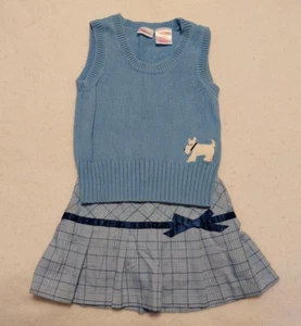 90's GIRL CONNECTION Blue Sweater Vest with Dog / Plaid Skirt Set Size 5 Darling - Picture 1 of 7