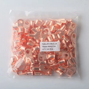 100pcs 2AWG Cable 3/8" Ring Terminal Un-insulated Lug Copper Crimp Connectors - Picture 1 of 11