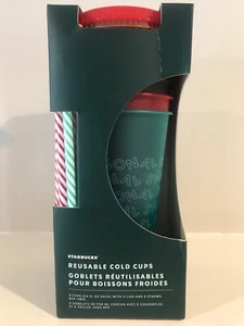 Starbucks 2019 Vacaciones Navidad Invierno Reutilizables Tazas Frías Paquete de 5 con Pajitas Nuevo - Imagen 1 de 5