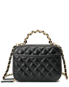 Tiffany & Fred Paris Quilted Sheepskin Leather Shoulder Women's Black