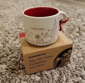 Starbucks California Coffee Mug Christmas Ornament You Are Here White/Gold 2 Oz - Picture 1 of 8