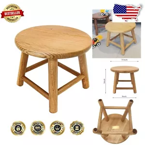 Rustic Handcrafted Kids Stool - Stable 9” Low Wooden Stool with Anti-Skid Base - Picture 1 of 8