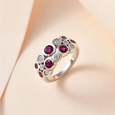 African Ruby and Moissanite Bubble Ring in Platinum Over Sterling Silver - K - Image 1 of 4