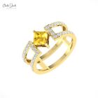 Parallel Split Shank Ring Yellow Sapphire Ring 14k Gold Diamond Double Band Ring