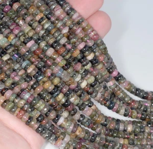 6X4-5X1MM TOURMALINE GEMSTONE RONDELLE HEISHI LOOSE BEADS 7.5" - Picture 1 of 4