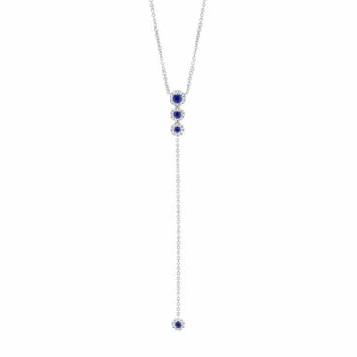 14K White Gold Blue Sapphire Diamond Lariat Y Necklace Natural 0.34 CTW - Image 1 of 3