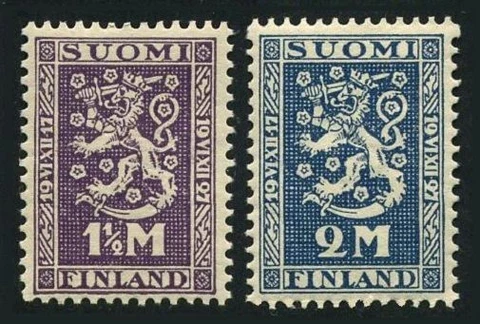 Finland 141-142, MNH. Mi 126-127. Finnish independence-10, 1927. Arms Cover