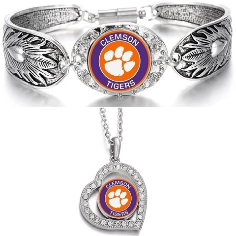 2PcSet Clemson Tigers Womens Sterling Silver Necklace Bracelet Gift Set D3D19 Cover